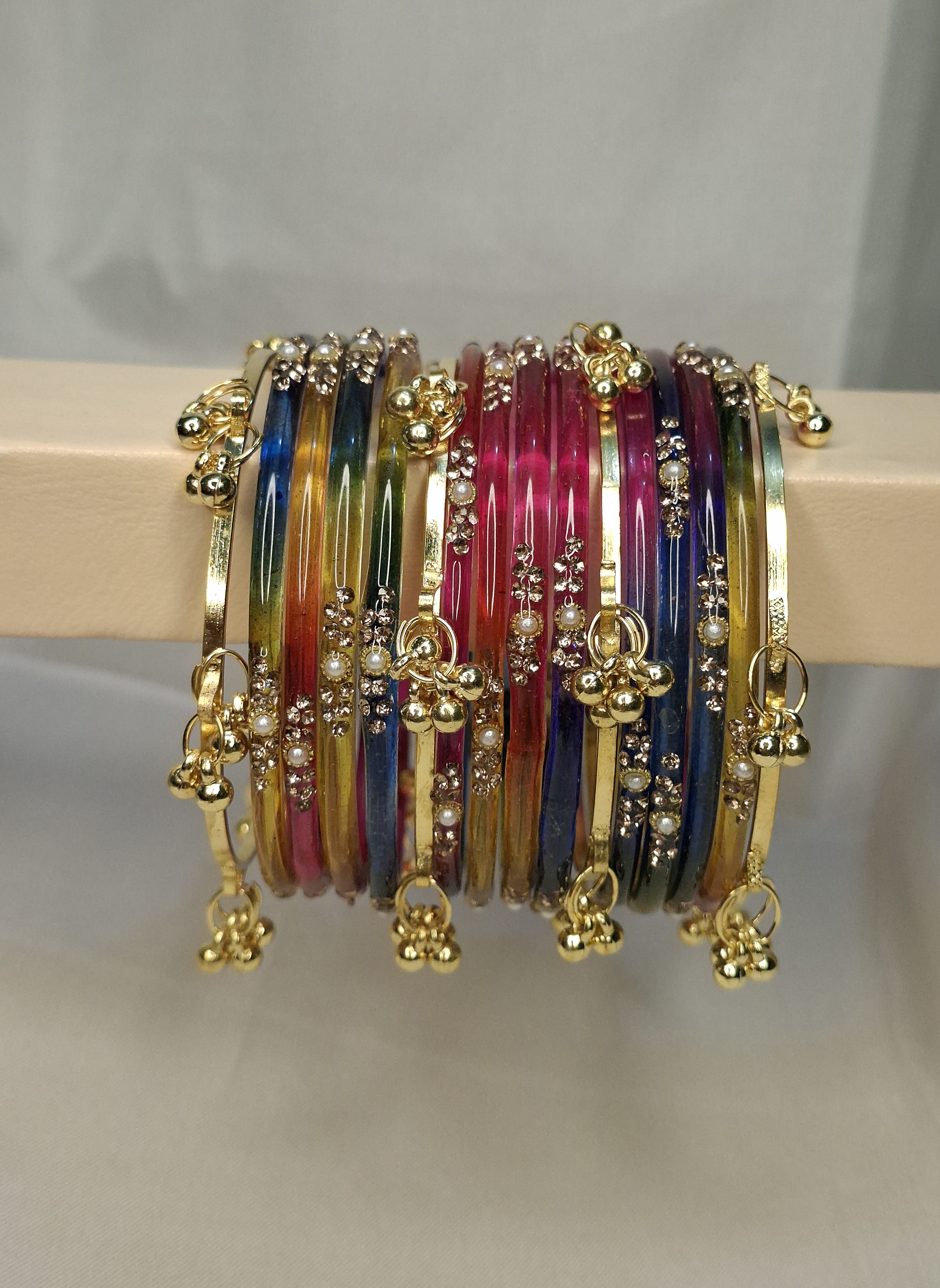Premium 16Pcs Bangle Set (1 Dozen Raindrop stone work & 4Pcs Kashmir)