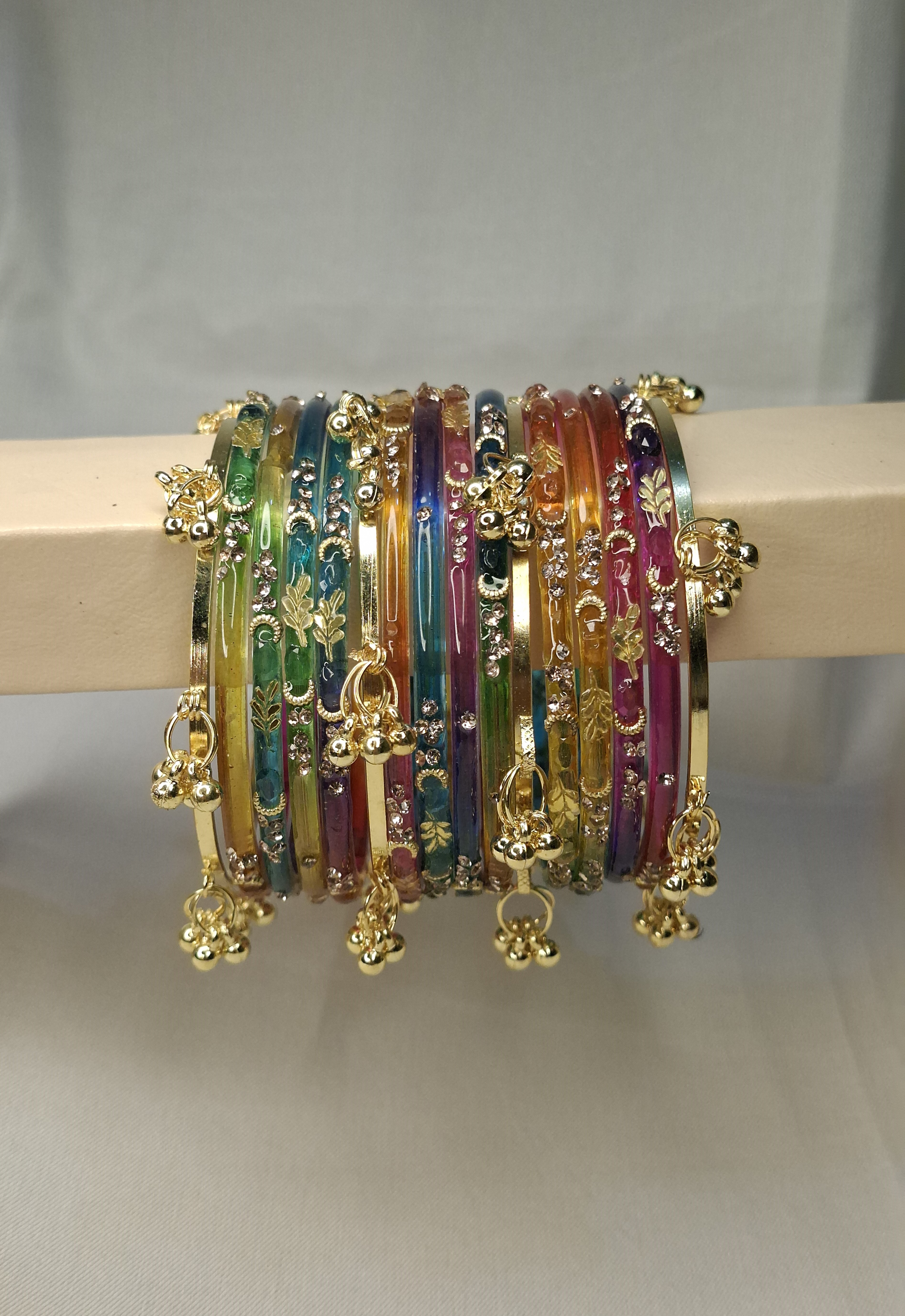 Premium 16Pcs Bangle Set (1 Dozen Raindrop Leaf design & 4Pcs Kashmir)