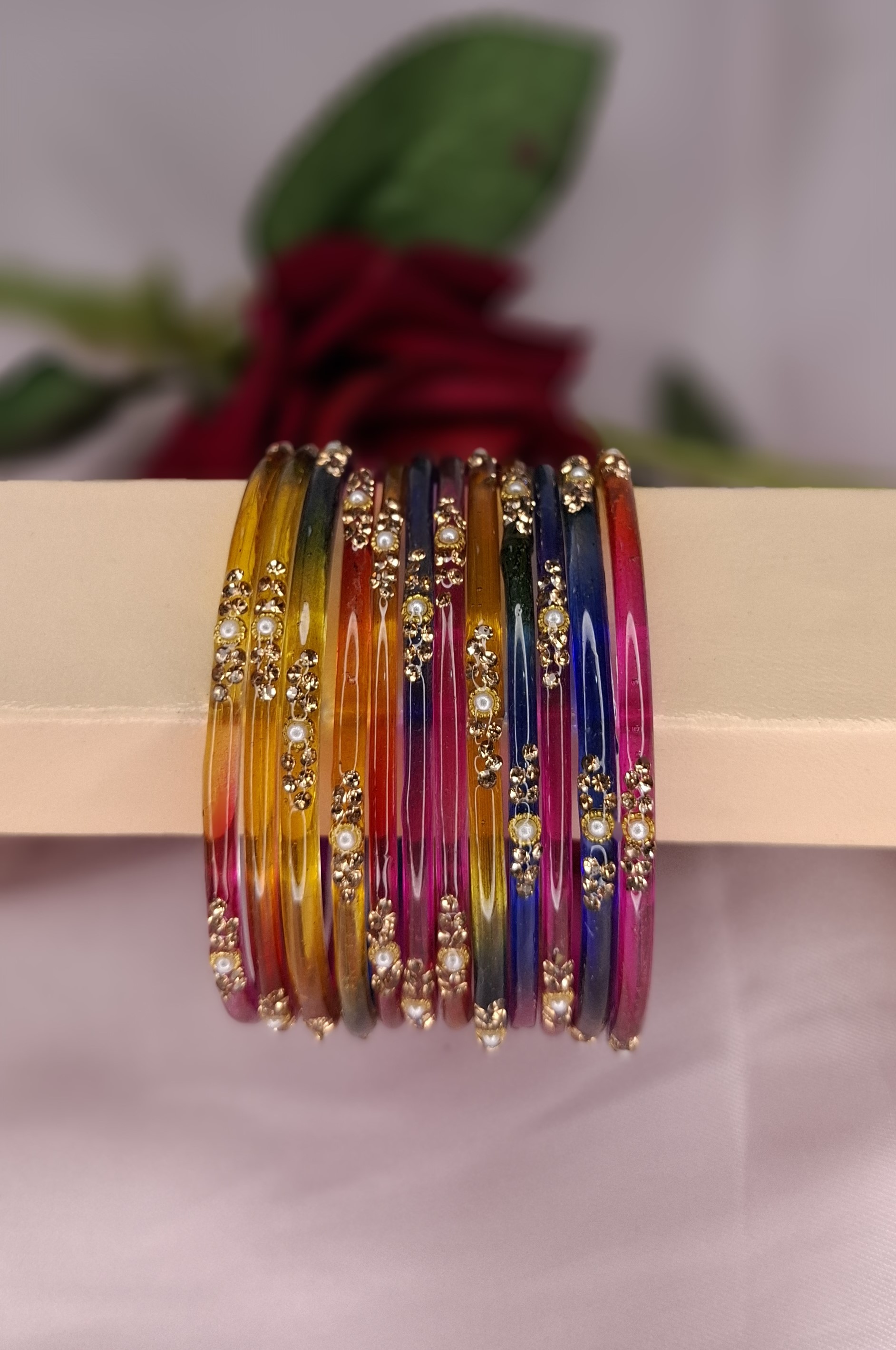 Kashmiri and Sonduri  Glass Bangle stone work Combo (৪ পিস কাশ্মীরি এবং ১ ডজন দাদি মা)