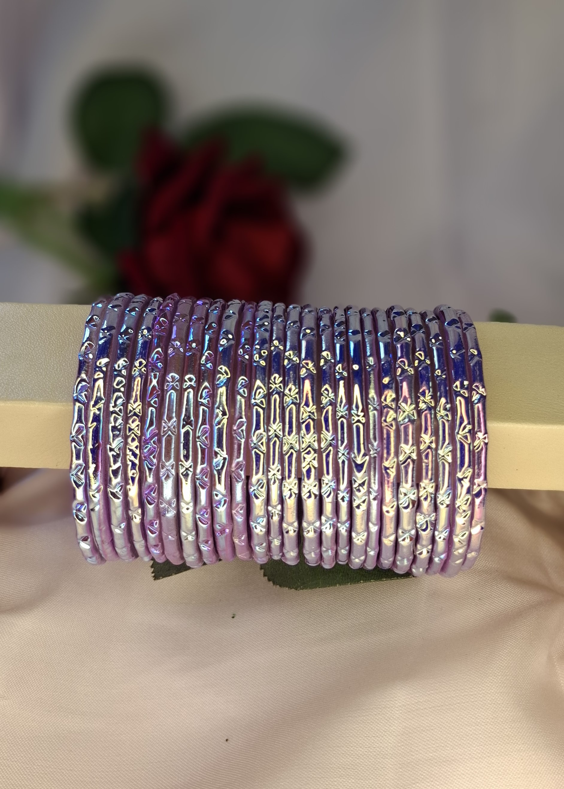 Elegant Pearly Iridescent Glass Bangles / Traditional Churi Set(24pcs purple color)