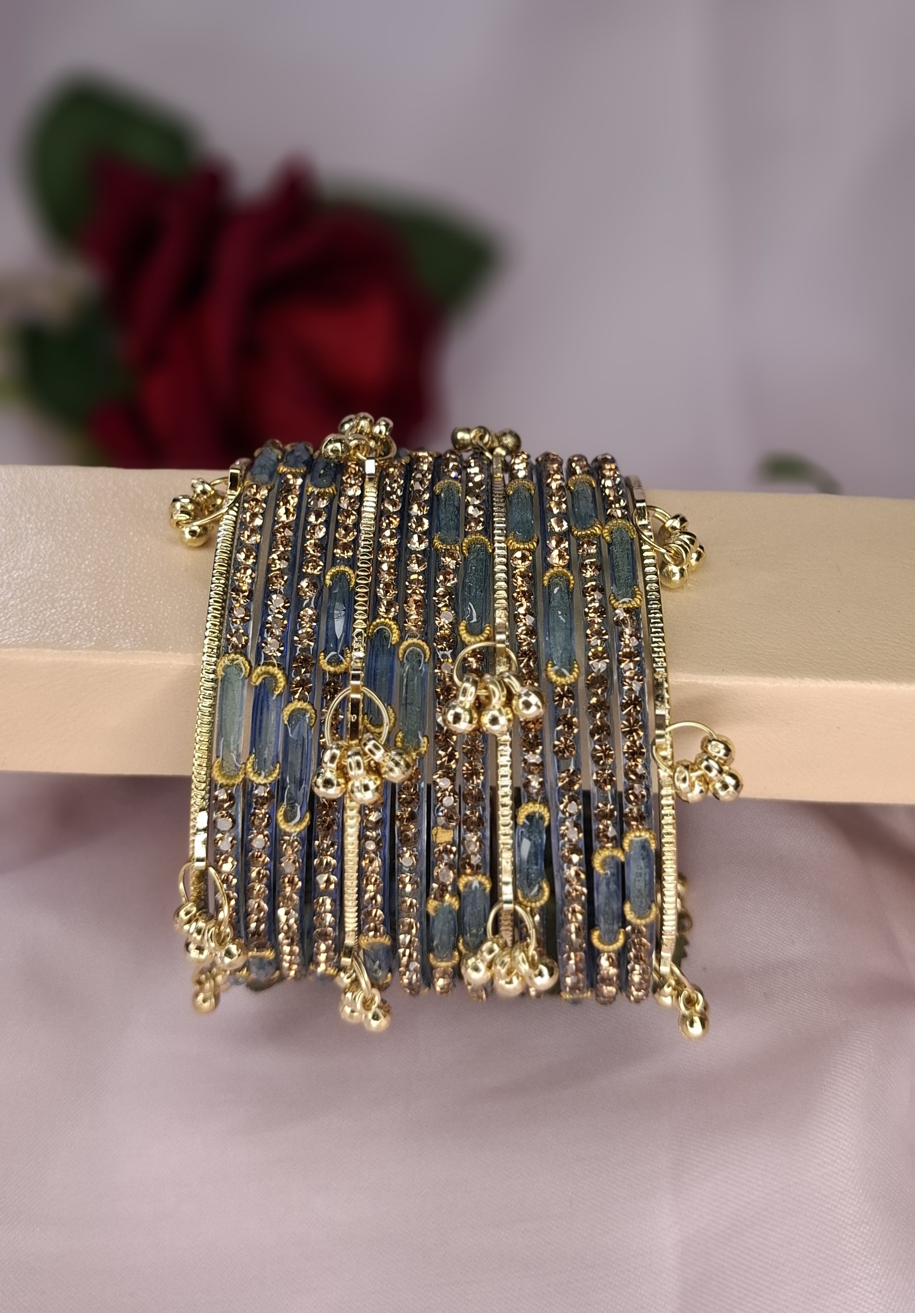 Premium 16Pcs Bangle Set (1 Dozen Raindrup & 4Pcs Kashmir)