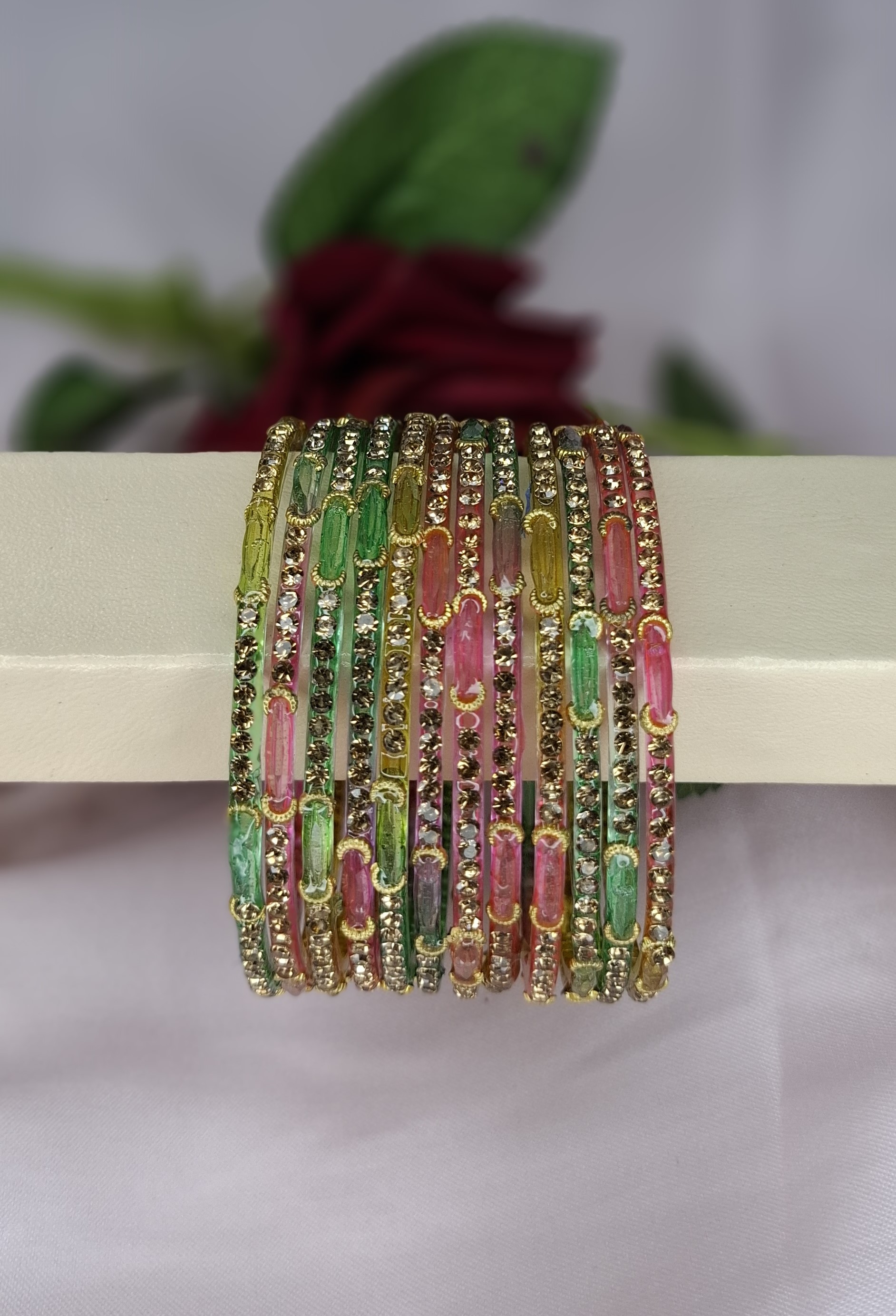 Exclusive 1 Dozen Dadi Ma Festive Glass Bangles